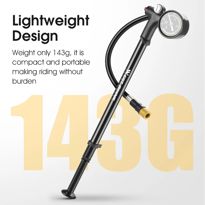 WEST BIKING 300 PSI High Pressure MTB Fork Pump With Gauge Portable Bicycle Pump Extension Hose Manual Air Pump Cycling Accesory