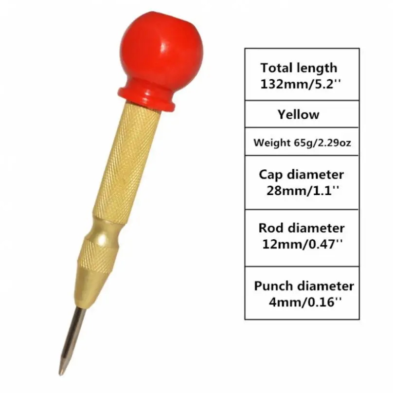 1pc Automatic Center Punch Hole with Cap Adjustable Impact Spring Loaded Punch Wood Press Dent Marker Woodworking Tool Drill Bit