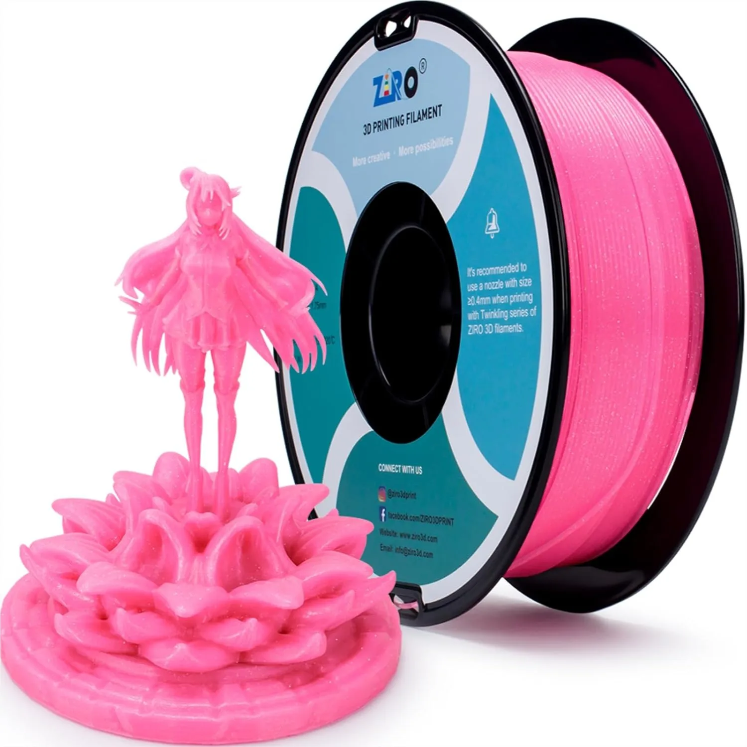 

Sparkle PLA Filament 1.75mm, Shiny Glitter with Translucent Pink Base for Stunning 3D Prints, 1kg Spool, Twinkling Pink