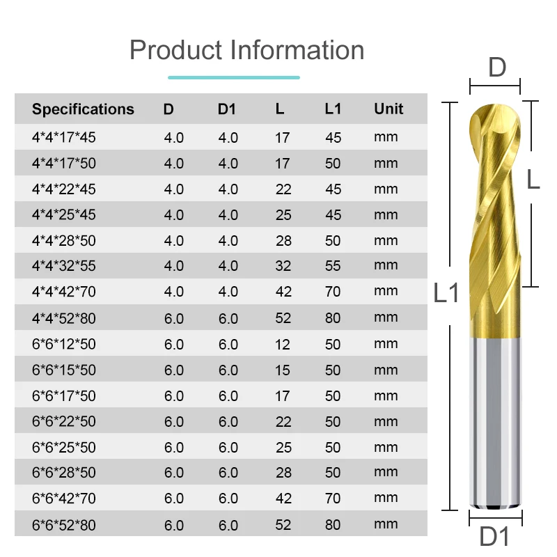 XCAN-Ball Nose End Mill, Espiral End Fresa, Carboneto de Tungstênio, CNC Router Bit, Gravura Bit, Haste 2 Flauta, 4mm, 6mm, 1Pc