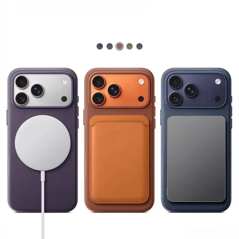 Funda de teléfono de lujo tejida con imán para iPhone 17 16 15 14 13 Pro Max TechWoven para carga inalámbrica Magsafe cubierta 4