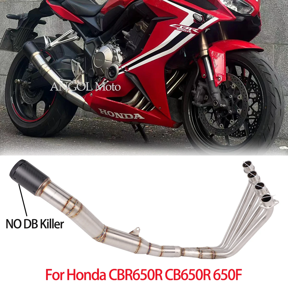 

Полная выхлопная труба 76 мм для Honda CBR650R CB650R 650F CBR650F Moto Modify Escape Carbon Muffler Link Передняя труба громкая