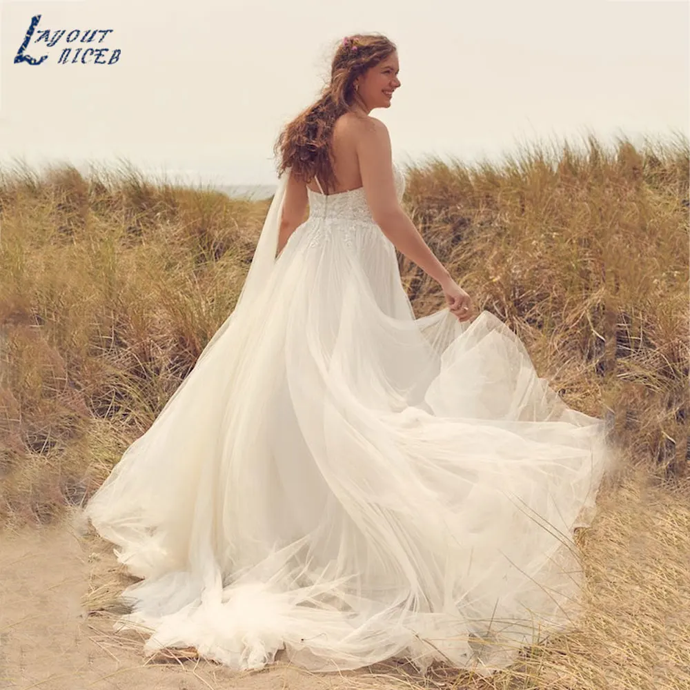 LAYOUT NICEB One Shoulder A-Line Tulle Trouwjurken Mouwloze Bruidsjurk zonder rug vestidos en oferta liquidación op maat gemaaktLAYOUT NICEB One Shoulder A-Line Tulle Trouwjurken Mouwloze Bruidsjurk zonder rug vestidos