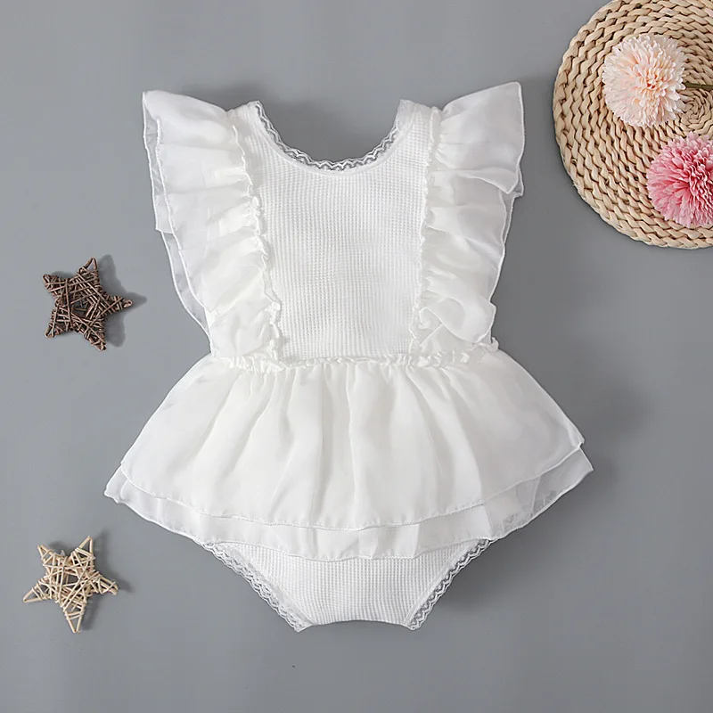 

Newborn Baby Girl Bodysuit Infant Lace Ruffled Sleeve Romper Backless Tutu Dress Jumpsuit Toddler Clothing White Kid Outfit A482