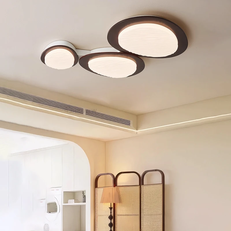 Nordic Single/three Heads Cobblestone Wooden Ceiling Lights Acrylic Lampshade Retro Living Room Bedroom Hotel Study Hanging Lamp