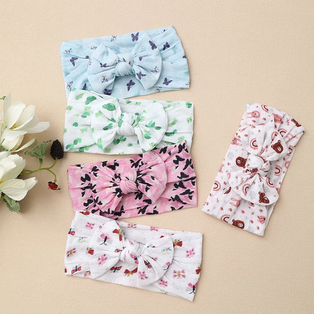 

20pc/lot Newborn Butterfly Prints Bow Nylon Headband Baby Rainbow printed Nylon HeadWraps Girls Kids Christmas Headwear Bulk