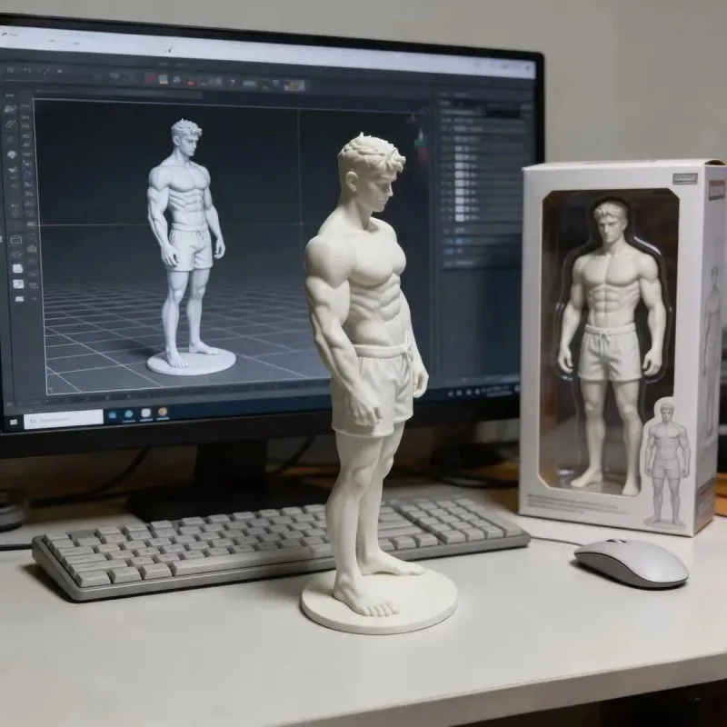 3D-Gedrucktes Bodybuilding-Muskelmännchen-Modell Stehend mit Shorts Weiß Dreidimensionales Desktop-Kunstobjekt Deko-Handwerk