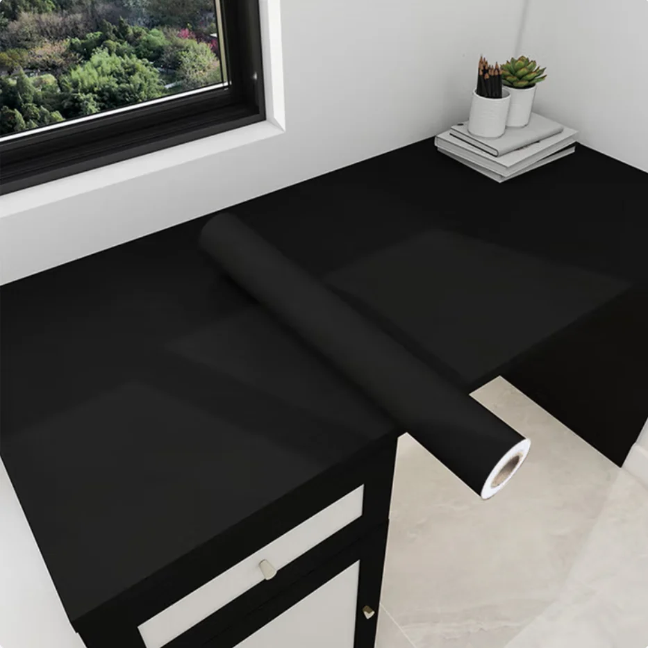 40cm Black Matte Self-Adhesive Vinyl Film – Thickened DIY Furniture Wrap for Cabinets, Tables, Walls & Kitchen Renovation