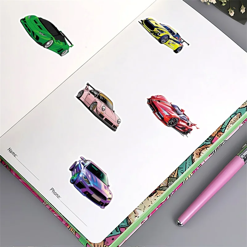 10/30/50PCS Colorful Super Car PVC Sticker Aesthetic Sticky Decoration Scrapbooking Korean Stationery School Supplies for Kids