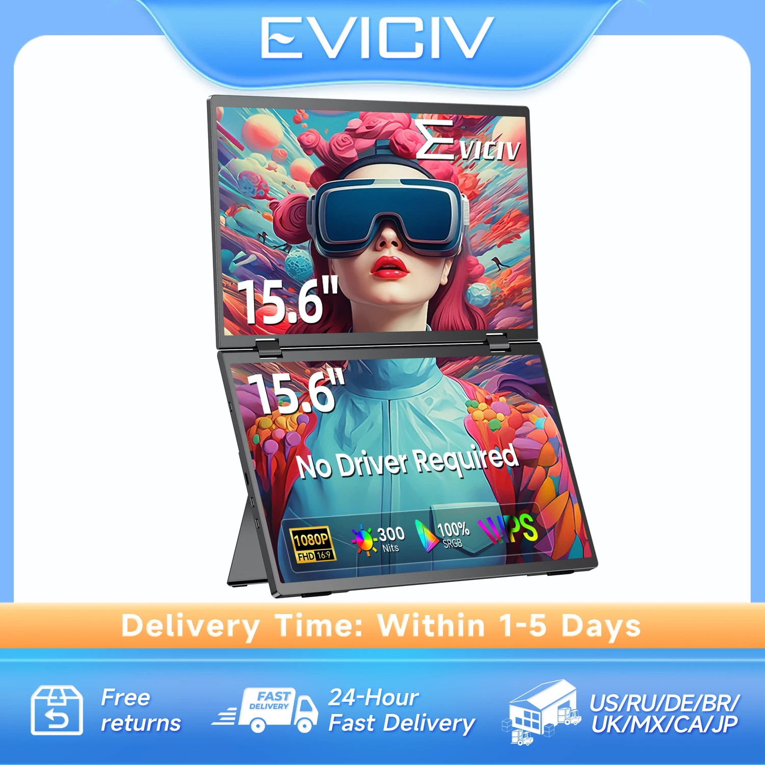 

Eviciv 15.6" Dual Portable Monitor Laptop Screen Extender Folding Triple External Display for Windows Mac with Type-C&MINI HDMI