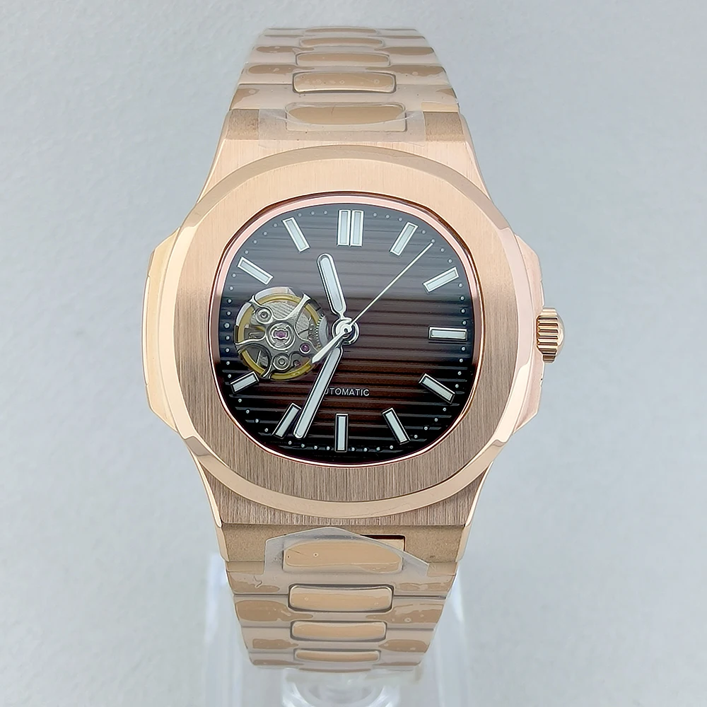 NH38 Watch Open-Heart Watch Green Luminous Dial Stainless Steel Mechanical Watch Customized Logo Men's Watch Fit NH38 Movement