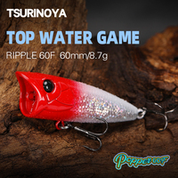 TSURINOYA 60F Popper Fishing Lure RIPPLE 60mm 8.7g Topwater Hard Bait For Bass Pike Long Casting Floating Wobble Surface Model