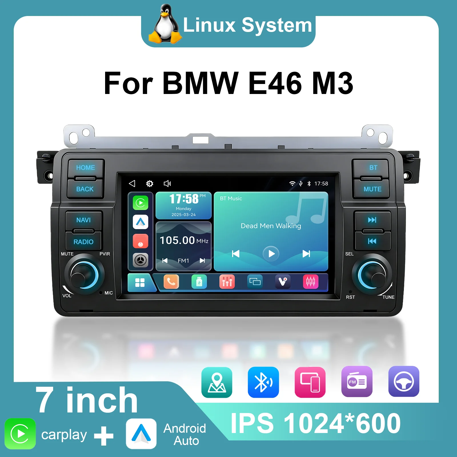 Ezonetronics Wireless Carplay Android Auto Car Radio Stereo Multimedia Player for BMW E46 1998-2006 M3 2000-2006