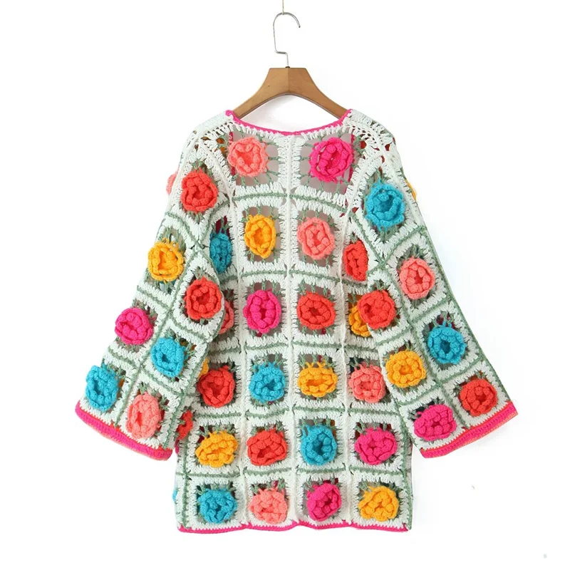 KEYANKETIAN Spring New Launch Women\'s Handmade Flower Crochet Sweater Cardigan Bohemian Chic Hollow out Coarse Yarn Knitwear Top