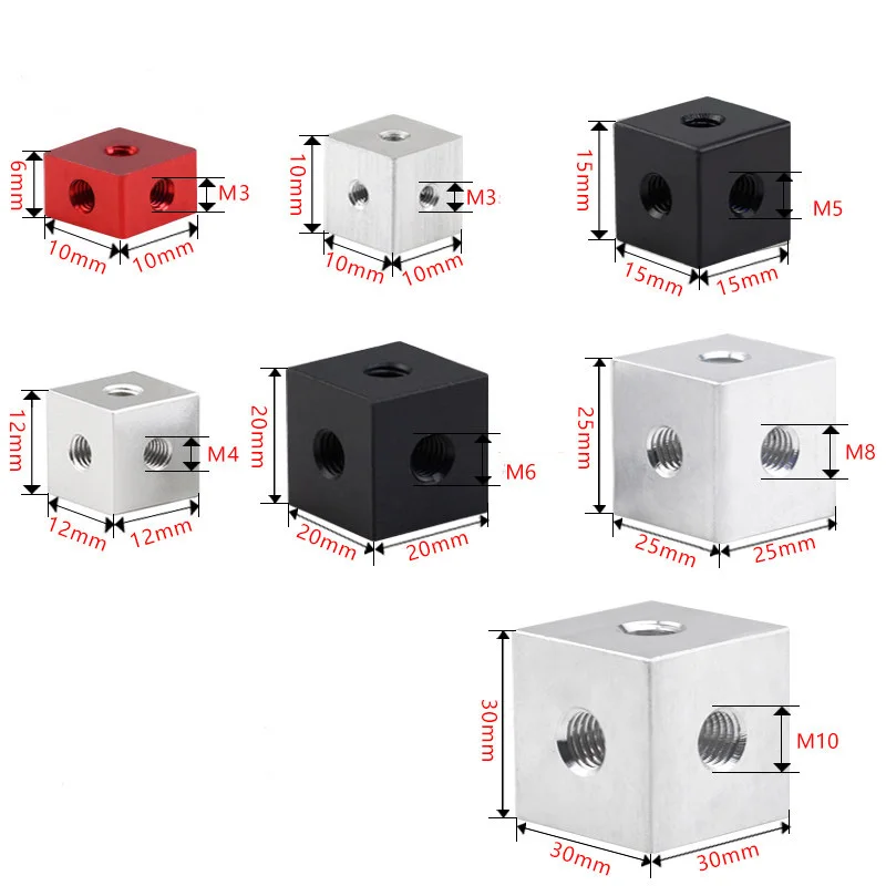 M3-M10 Aluminum Alloy Colored Square Connecting Nuts Thread Screw Cube Nut Block Connector 3D Printer Bracket Fixing Piece Parts
