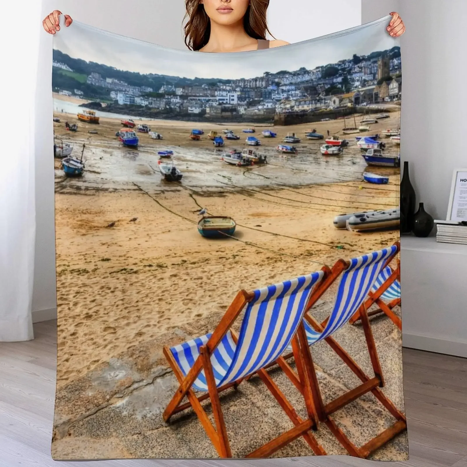 St Ives Bay, Cornwall, UK Throw Blanket Sofa Luxury Designer Blankets