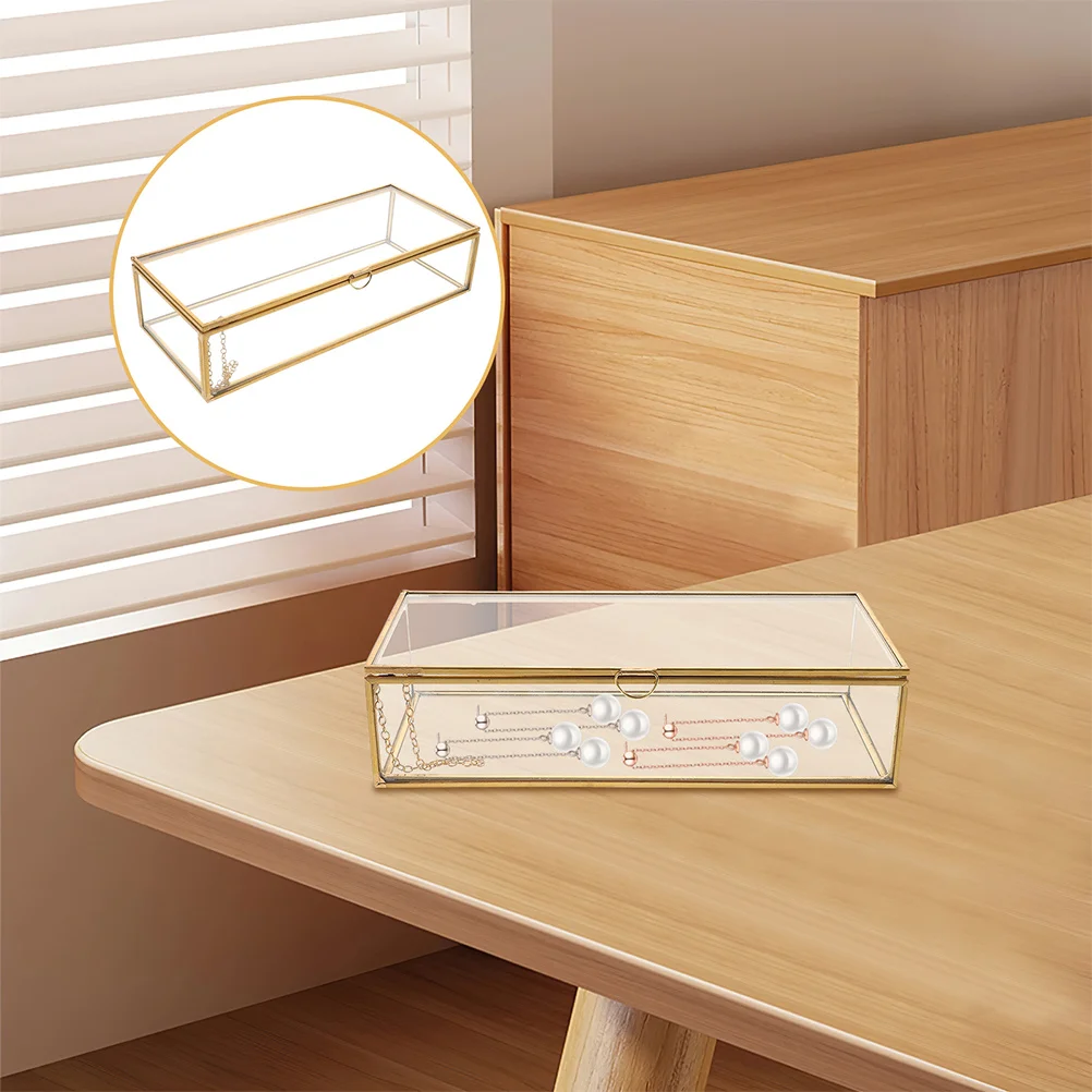 

Rectangle Glass Jewelry Box 5.7x3.5x2.1 Inch Transparent Lidded Display Case Vintage Style for Jewelry Storage Trinkets Rings