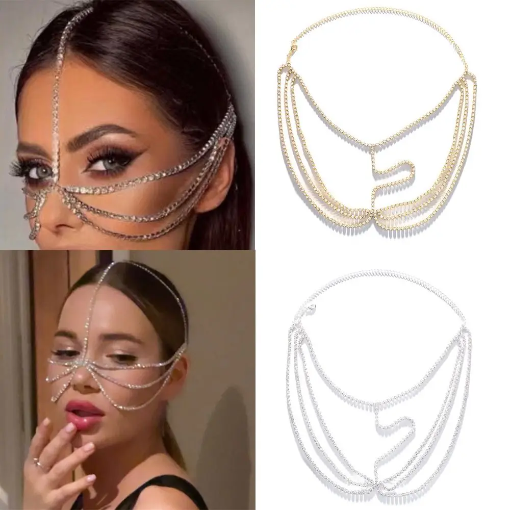 

Роскошная искусственная цепочка для волос FaceJewelry, цепочка для лица с кристаллами, многослойная цепочка для лица, кристальная вуаль, цепочка для лица с кисточкой