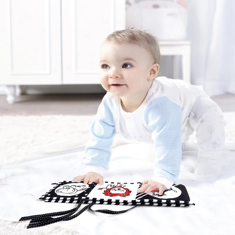 Baby Crib Book Toys for Newborns 6 12 Months Baby Accessories Sensory Toys Educational Black White Baby Toys Animal Cloth Book