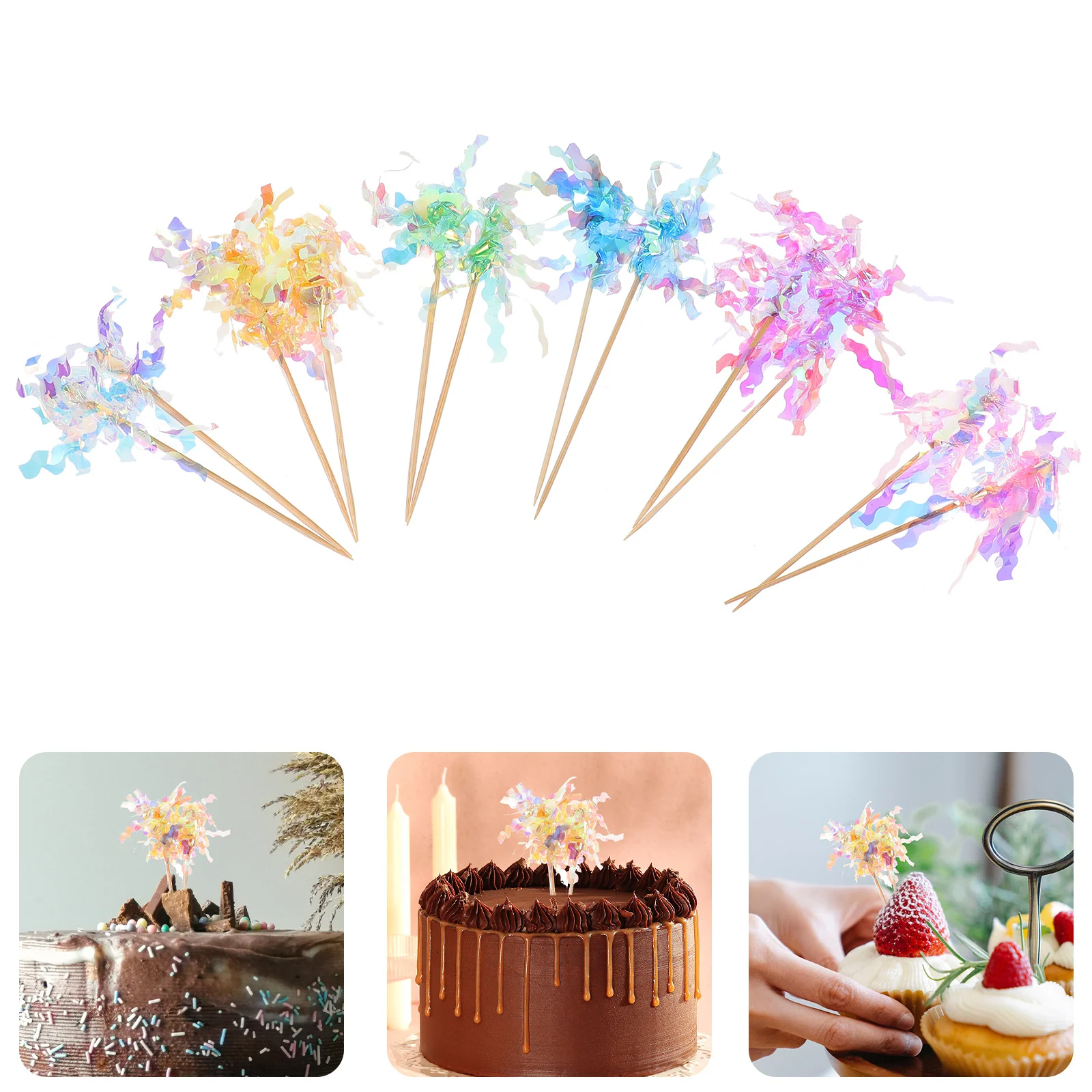 

48Pcs Rain Silk Cupcake Toppers Sparkle Tinsel Cake Decorative Picks Party Cake Ornament Dessert Fruit Picks Cupcake Toppers