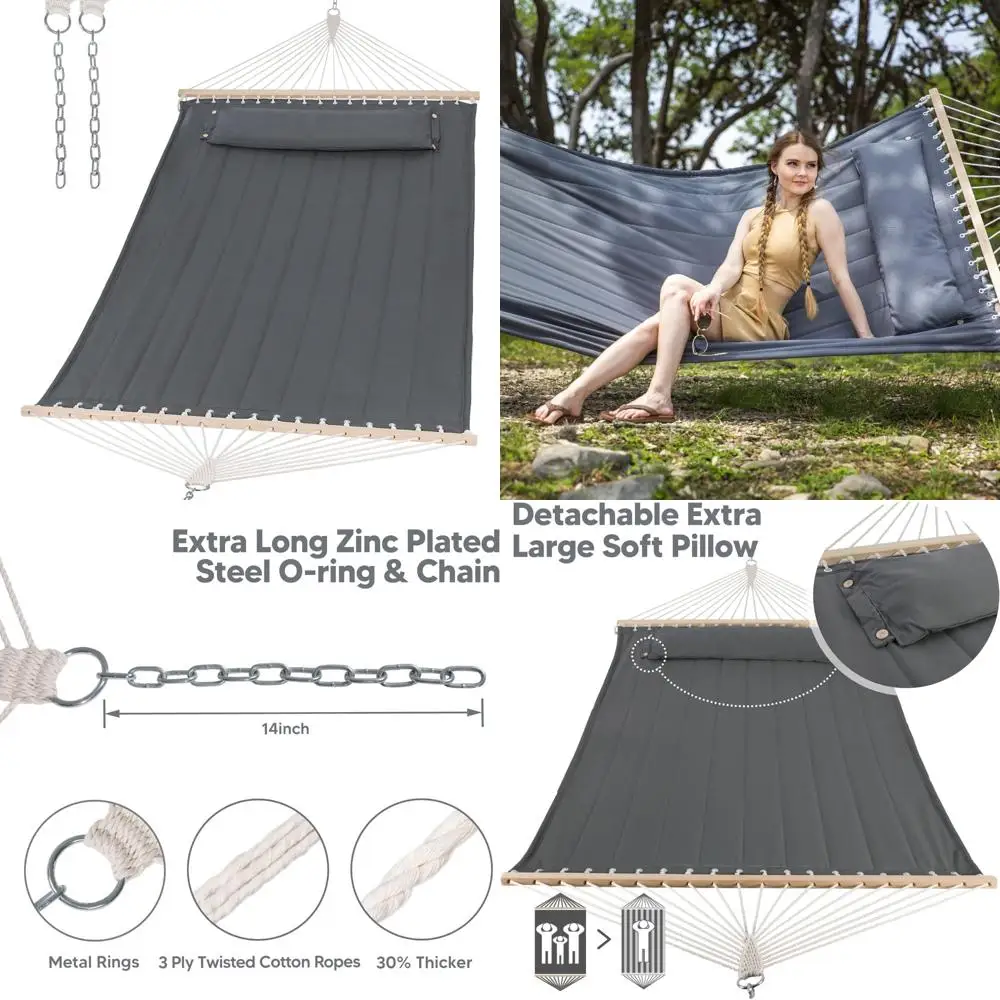 

Портативный гамак на дереве SUNCREAT с распоркой из твердой древесины, очень большая мягкая подушка, сверхпрочный гамак для двух человек для использования в помещении и на открытом воздухе