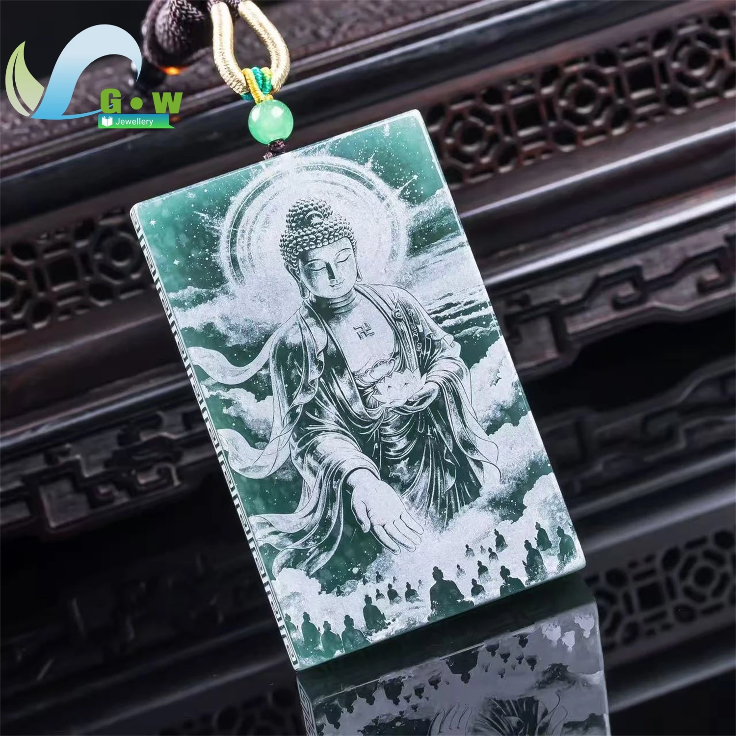 Natural Grade A Jadeite High Ice Old Material Buddha Pendant Double Side Shadow Carved Hanging Amulet Necklace Unisex Fine