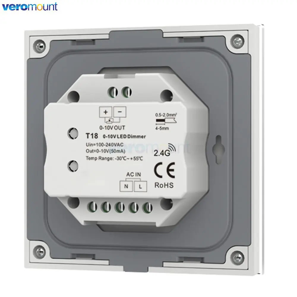 Touch Panel 0-10V LED Dimmer 220V 110V 230V AC 20mA/CH Input Switching Current 1 Zone Touch Panel Wall Mount 0-10V Dimmer T18