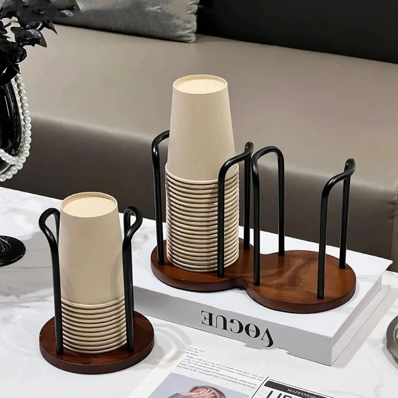 Disposable Cup Storage Holder Rack Shelf  Tea Cups Wood Dispenser with Longer Stick Mug Display Stand Organizer Supplies