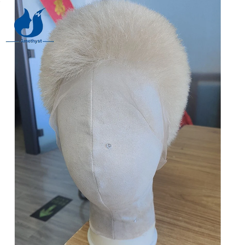 

Amethyst Silver Blonde Full Lace Wig Short Hair Wig Buzz Cut Human Hair Brazilian Remy Hair White Platinum Color #60 for Men