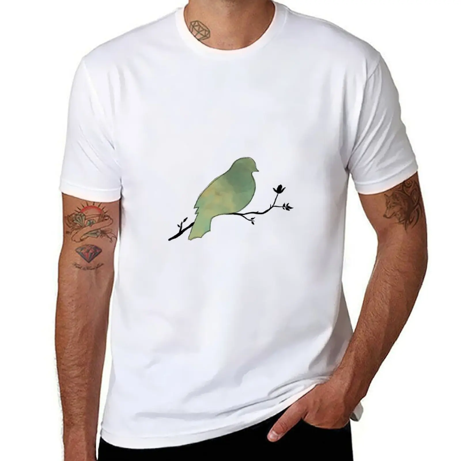 

Watercolor Bird T-Shirt man graphic t shirt t shirts cotton 100% t shirts for man slim fit T-shirt