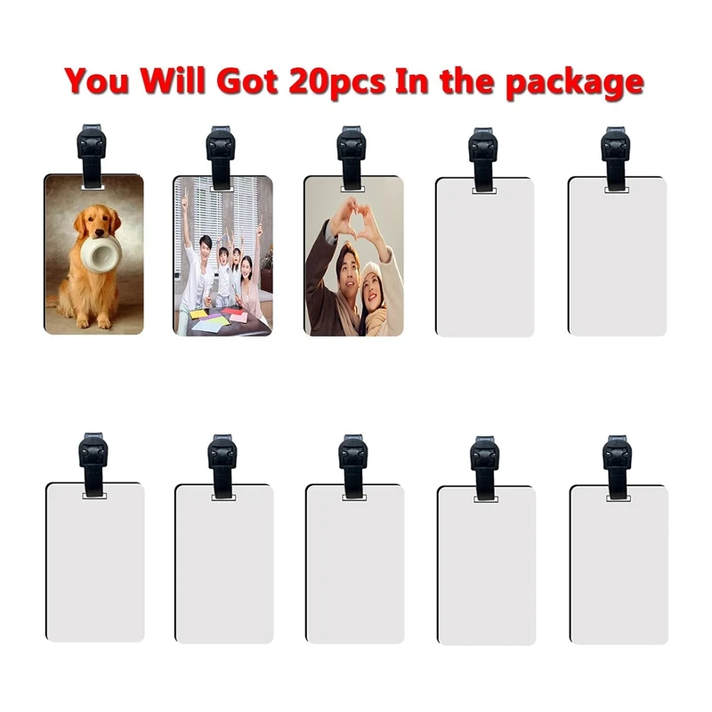 20 Pcs Sublimation Luggage Tag Blanks With Strap MDF White Blank Travel Bag Baggage Tags Double Sided Suitcase Label Tag