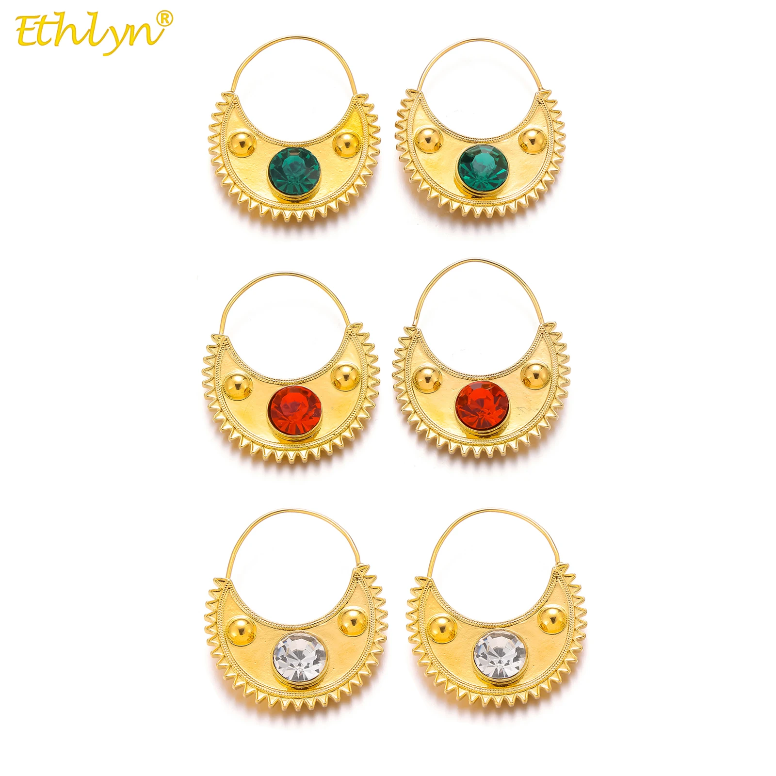 Ethlyn silver Ethiopian Zircon Clip Earrings for Women Girls Habesha Eritrean Jewelry Designs Copper Material MY856