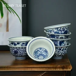 1 PC Chinese Retro Blue and White Porcelain Teacup Hand-Painted Ceramic Tea Bowl Travel Meditation Cups Handmade Tea Set 120ml