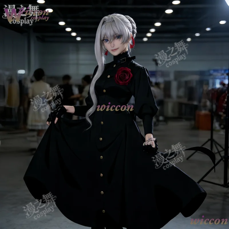 Anime May I Ask for One Final Thing Scarlet El Vandimion-Wig Black Daily Dress Suit Cosplay Outfit with Earrings for Halloween view 2