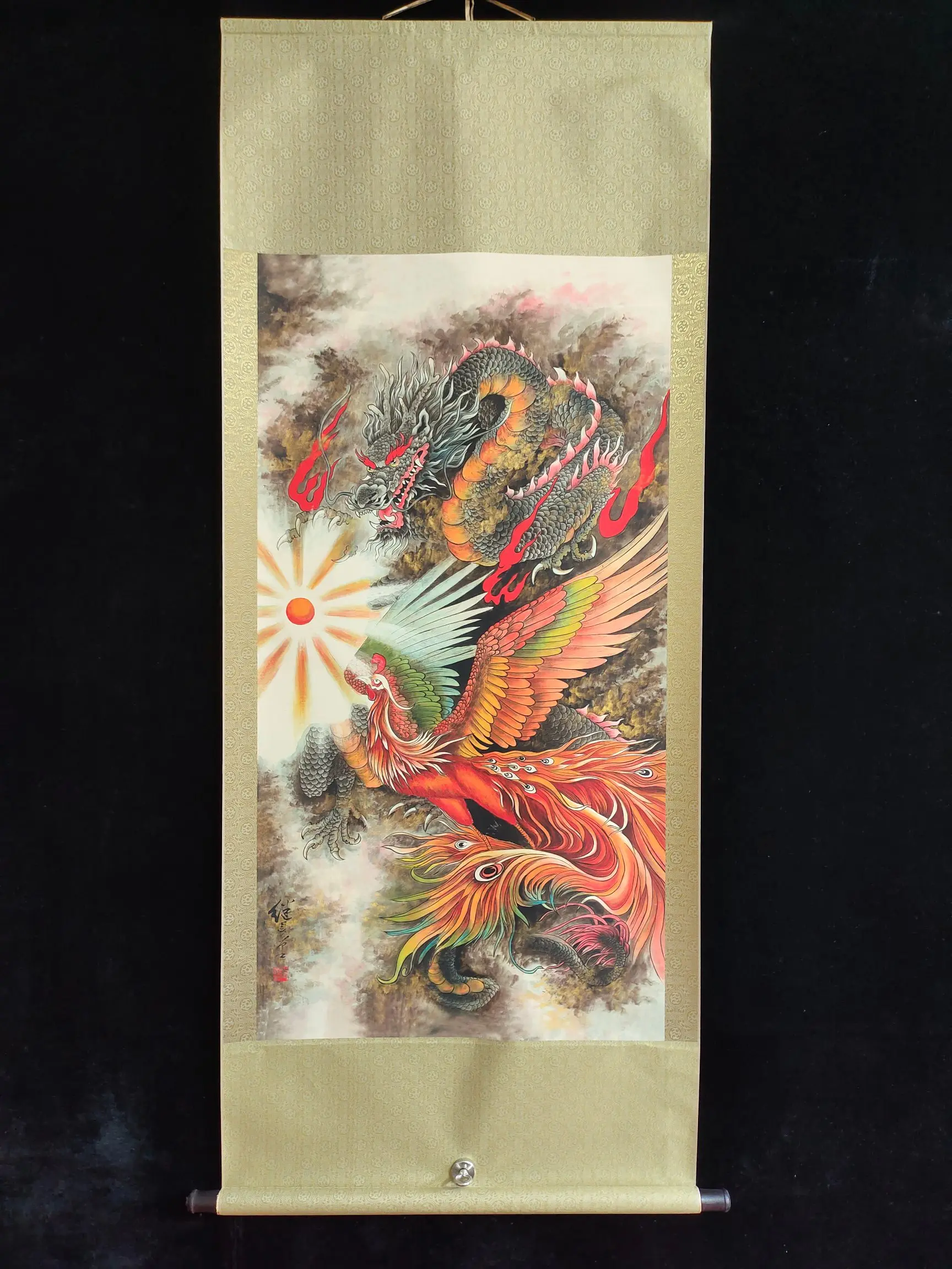 

Chinese wall "Liu Jiyou Dragon Phoenix Cheng Xiang" Yu Wu with blue light imitation of the decorative painting