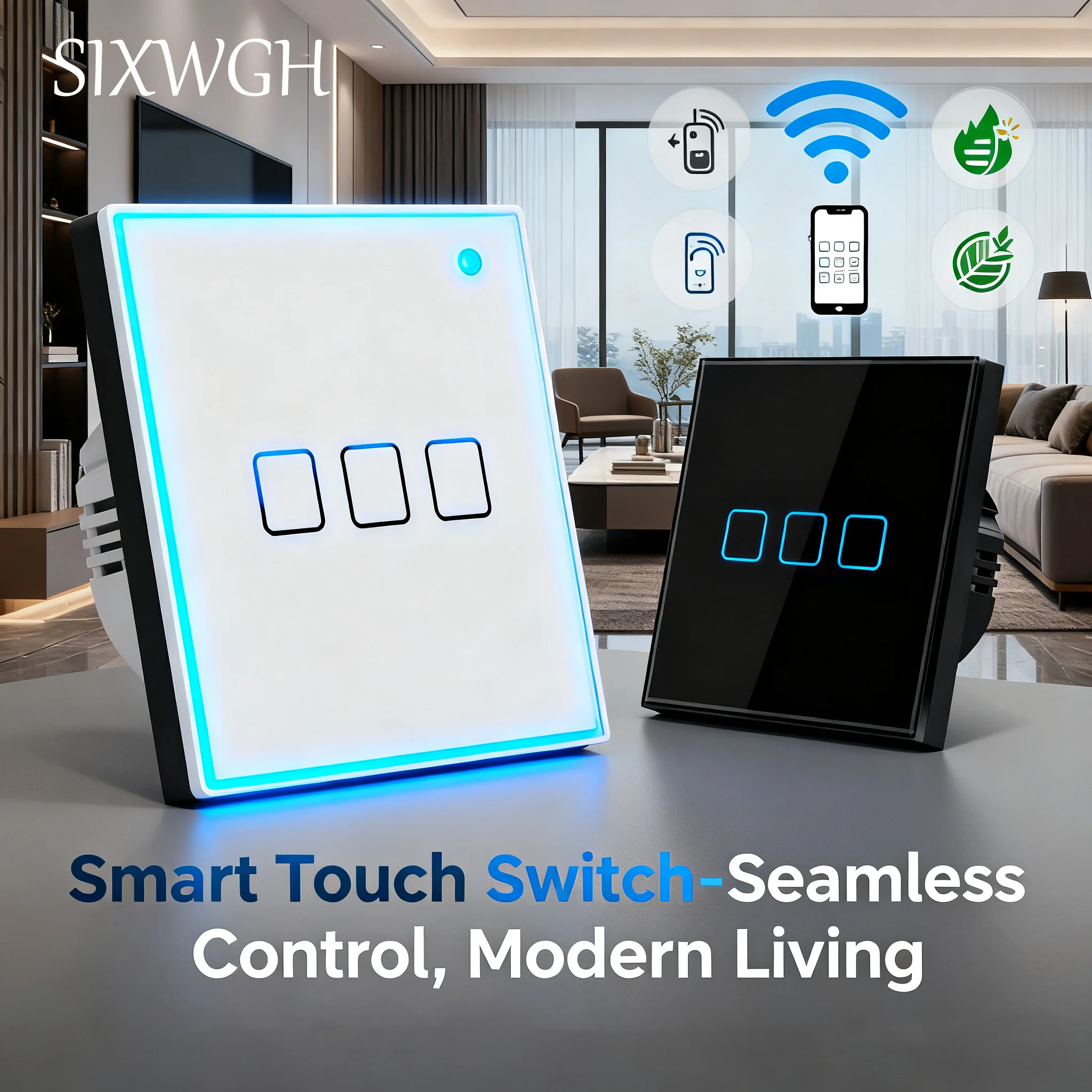 SIXWGH-interruptor de pared inteligente moderno, 1/2/3 entradas, vidrio templado ignífugo Total, interruptor de luz sensible al tacto, interruptores de Control remoto