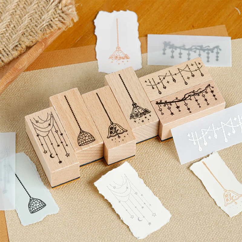 Creative Scrapbooking Wood Stamp Ceiling Lamp Droplight Theme for Junk Journal Card Diary Decorative Hobby Stationery Supplies