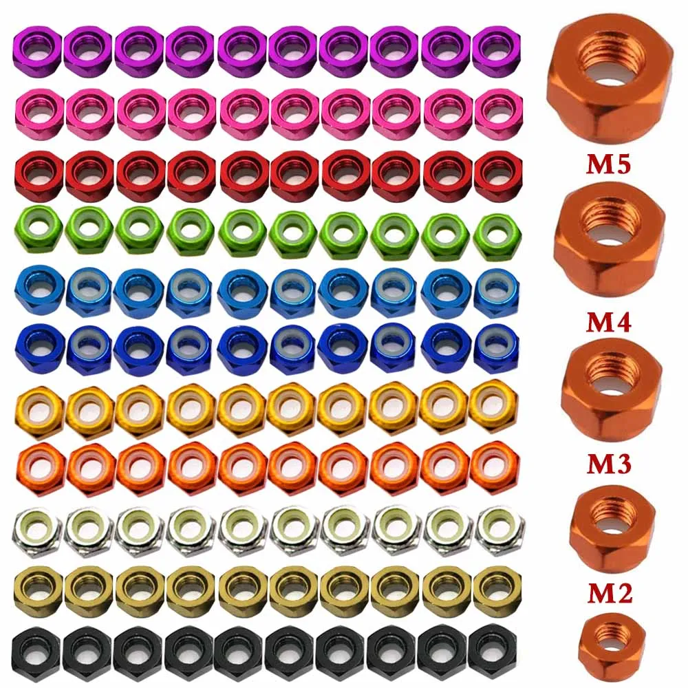 

AhuHardware™ 50pcs M2 M3 M4 M5 Colorful Anodized Aluminum Locking Hexagon Nut Nylon Hexagon Insert Locking Nut Self locking Nut