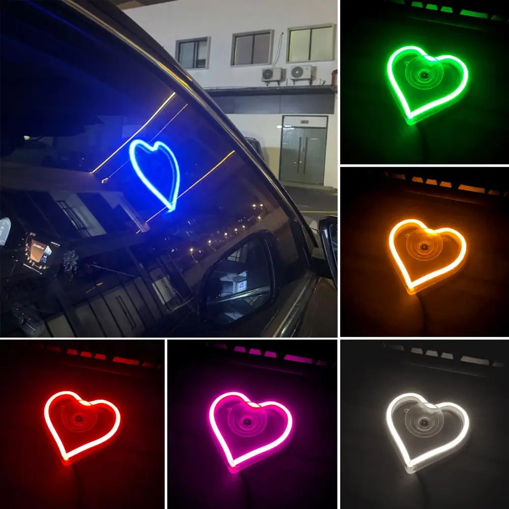 Heart-Shaped LED Neon Light Strobe Flash Modes Car Ornament Bright Simple Installation LED Display Car Lighting Ornaments