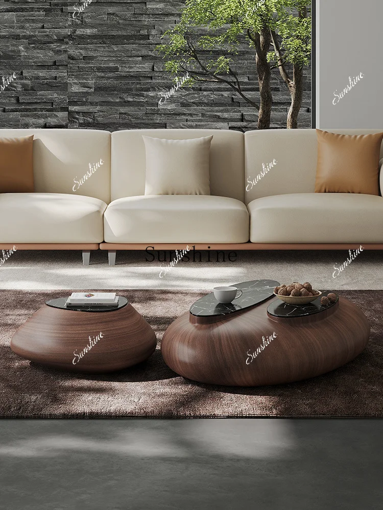 

Italian minimalist living room household small apartment art walnut marble coffee table FT