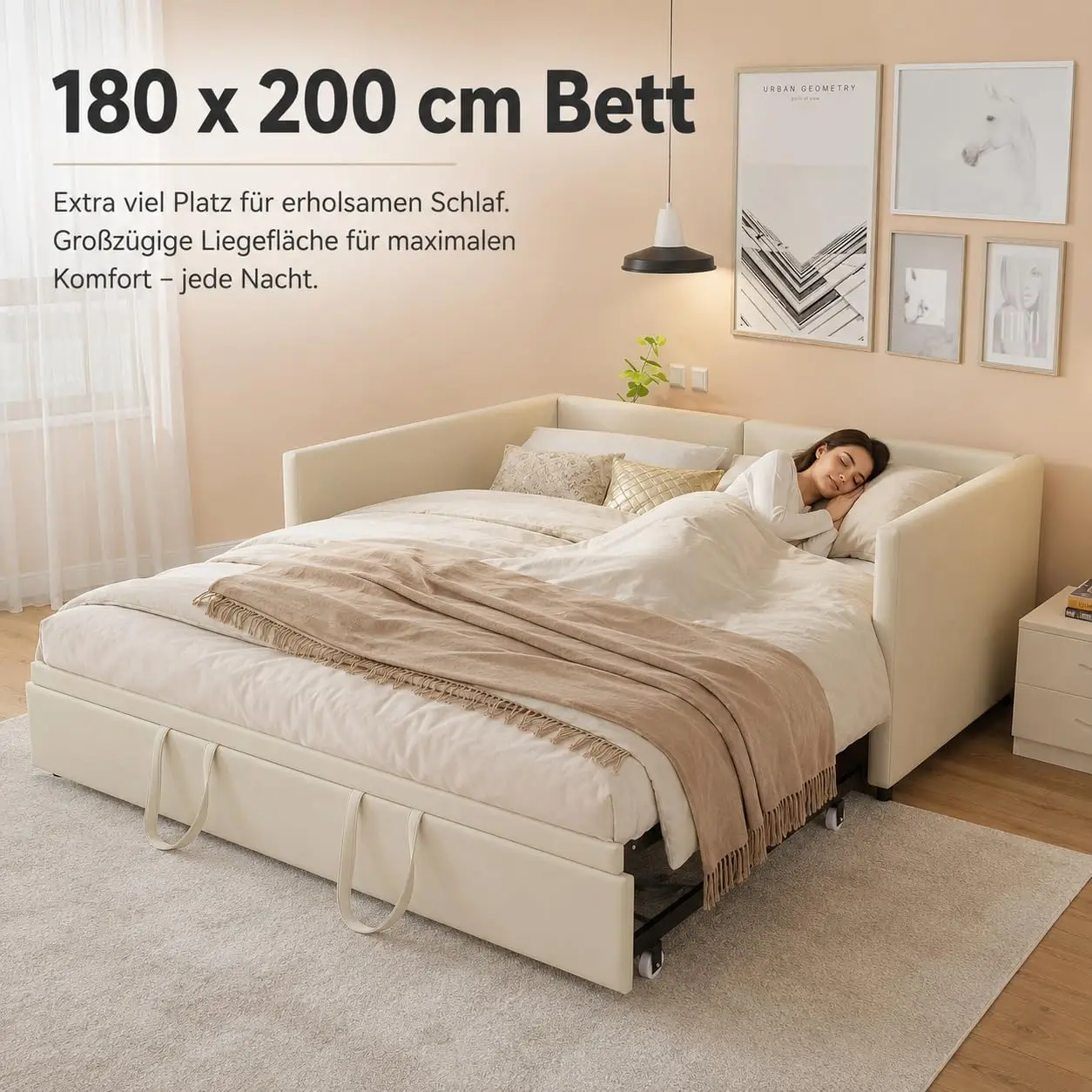 Divano letto da 200 cm di larghezza, letto estraibile, divano letto, letto allungabile (90/180 x 200 cm), divano letto imbottito con base a doghe, letto matrimoniale, tessuto in velluto, materasso non