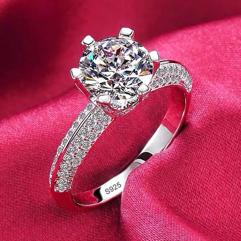 With Certificate Original 925 Silver Rings Natural Sparkling Zircon Diamant Wedding Band Engagement Gift Jewelry Rings for Women