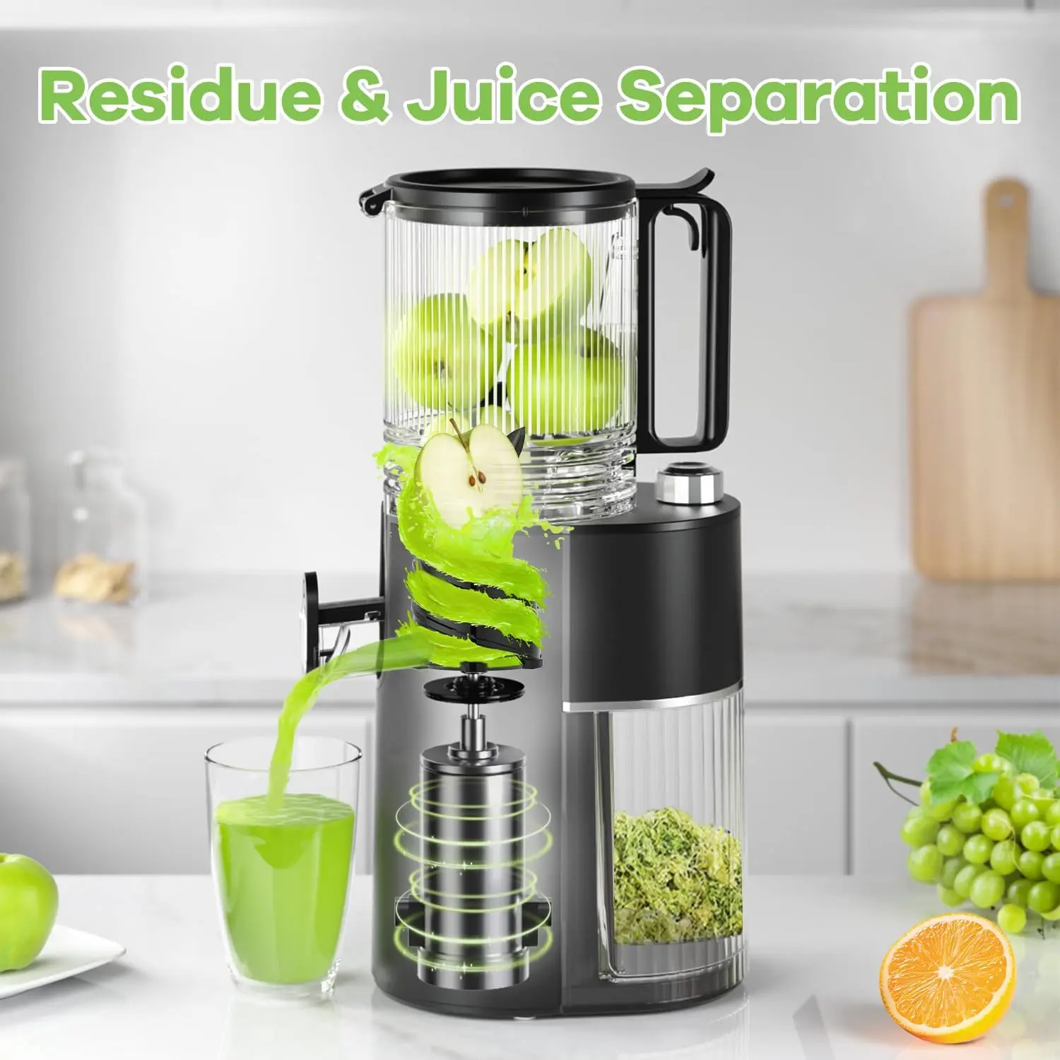 Exprimidor de prensa, exprimidores de canal de alimentación de 6,1" de ancho con motor de potencia de 350w, máquina exprimidora de masticación lenta con alto rendimiento de jugo para venta al por mayor