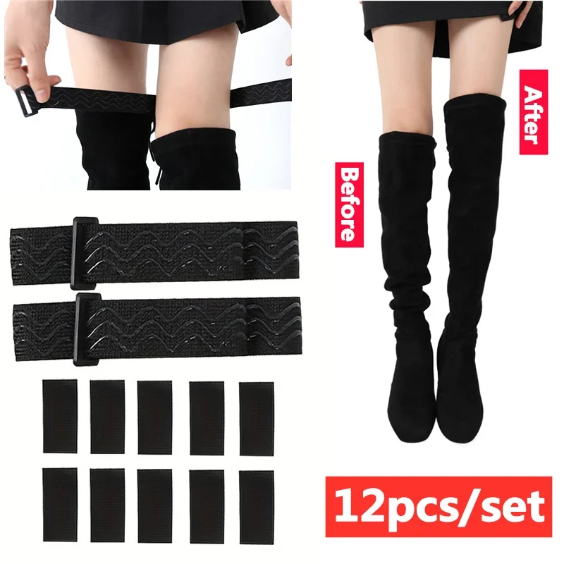 Boots with Fixed Straps, High Boots with Anti Slip Adhesive and Elastic Bands That Do Not Fall Off the Straps