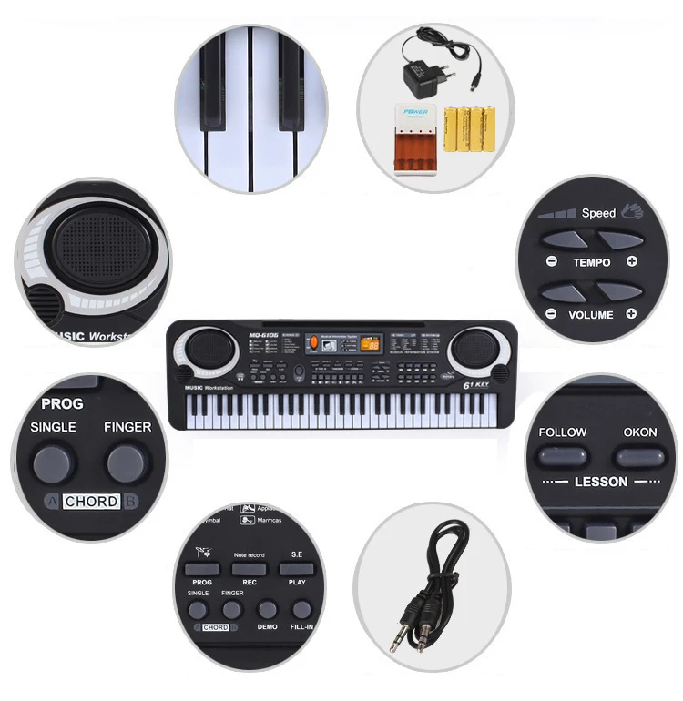 Portable Kids Electronic Piano Keyboard with Microphone 61 / 37 Keys Organ Musical Instrument Toy Gift for Child Beginners