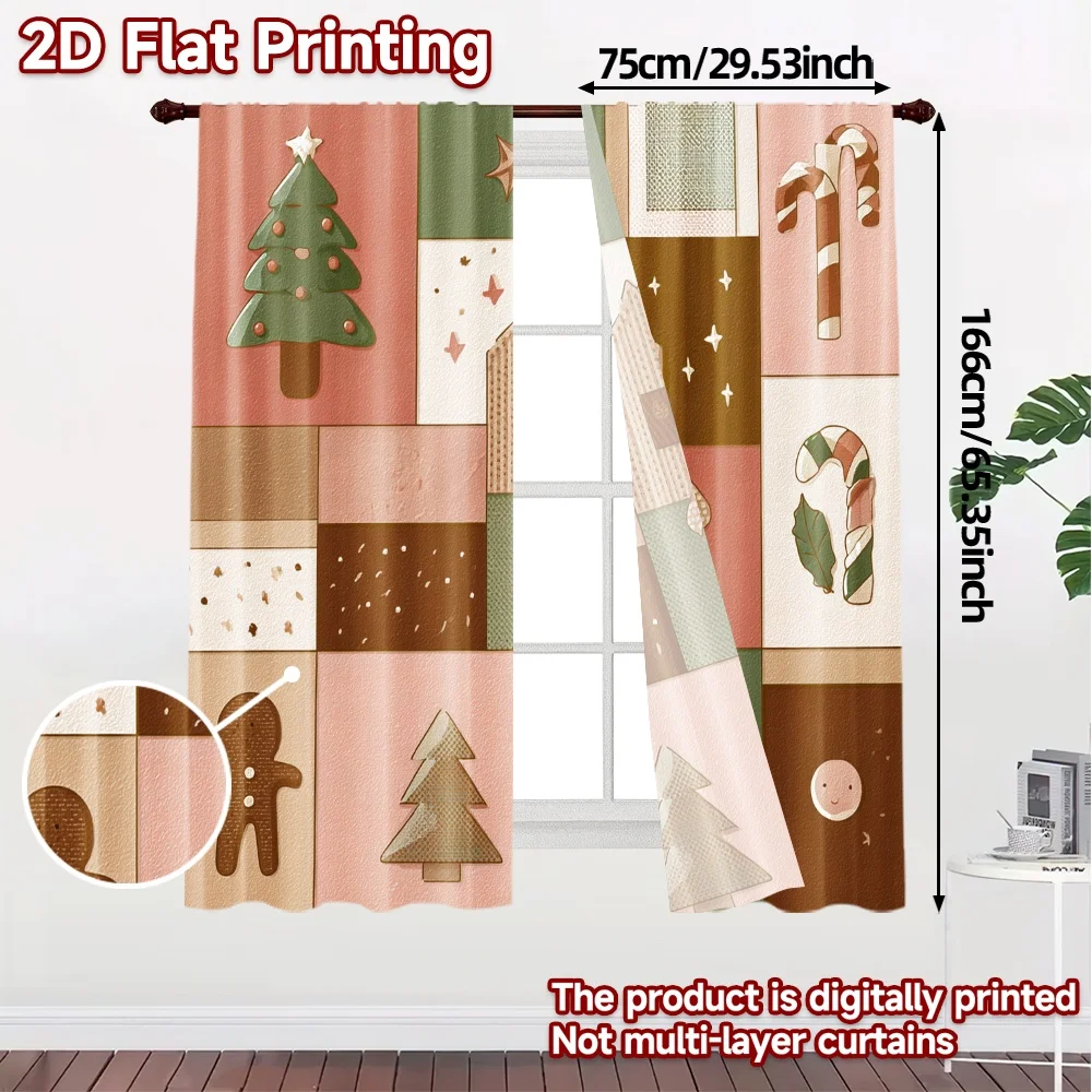 2pcs,Curtains Christmas Day Chic Chic Curtains Versatile Polyester Fabric Curtains Decorations Inside Suitable for Bedroom,