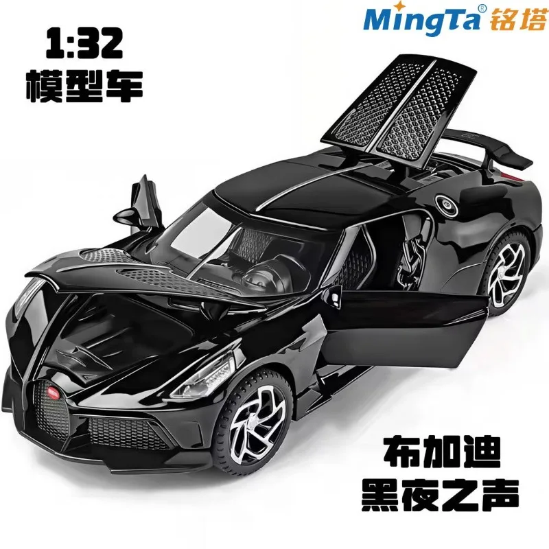 Bugatti Inspired Diecast Car Model Pull Back Action Light Sound Detailed Opening Structure Desktop Collection Ornament and Gift