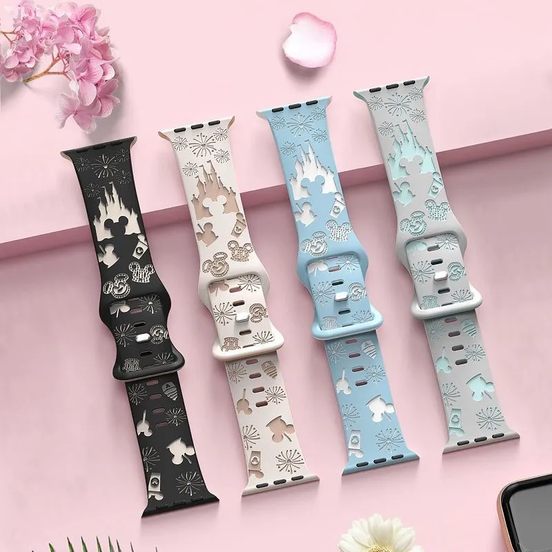 Engraved Watchbands for Apple Watch Silicone Straps Ultra 9 8 7 6 5 SE Two-Tone Cartoon Watchband for iwatch 40mm 44mm 45mm 49mm