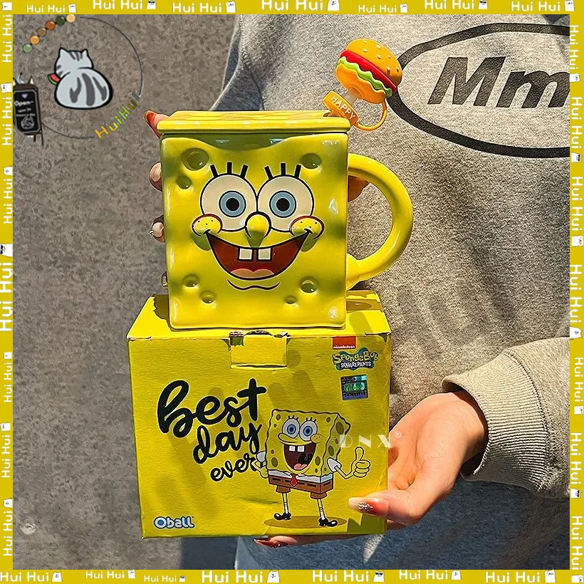 Cute Spongebob Squarepants Straw Cup Ceramic Mug With Lid Boys Girls Birthday Gift Souvenir Gift Box Christmas Gift