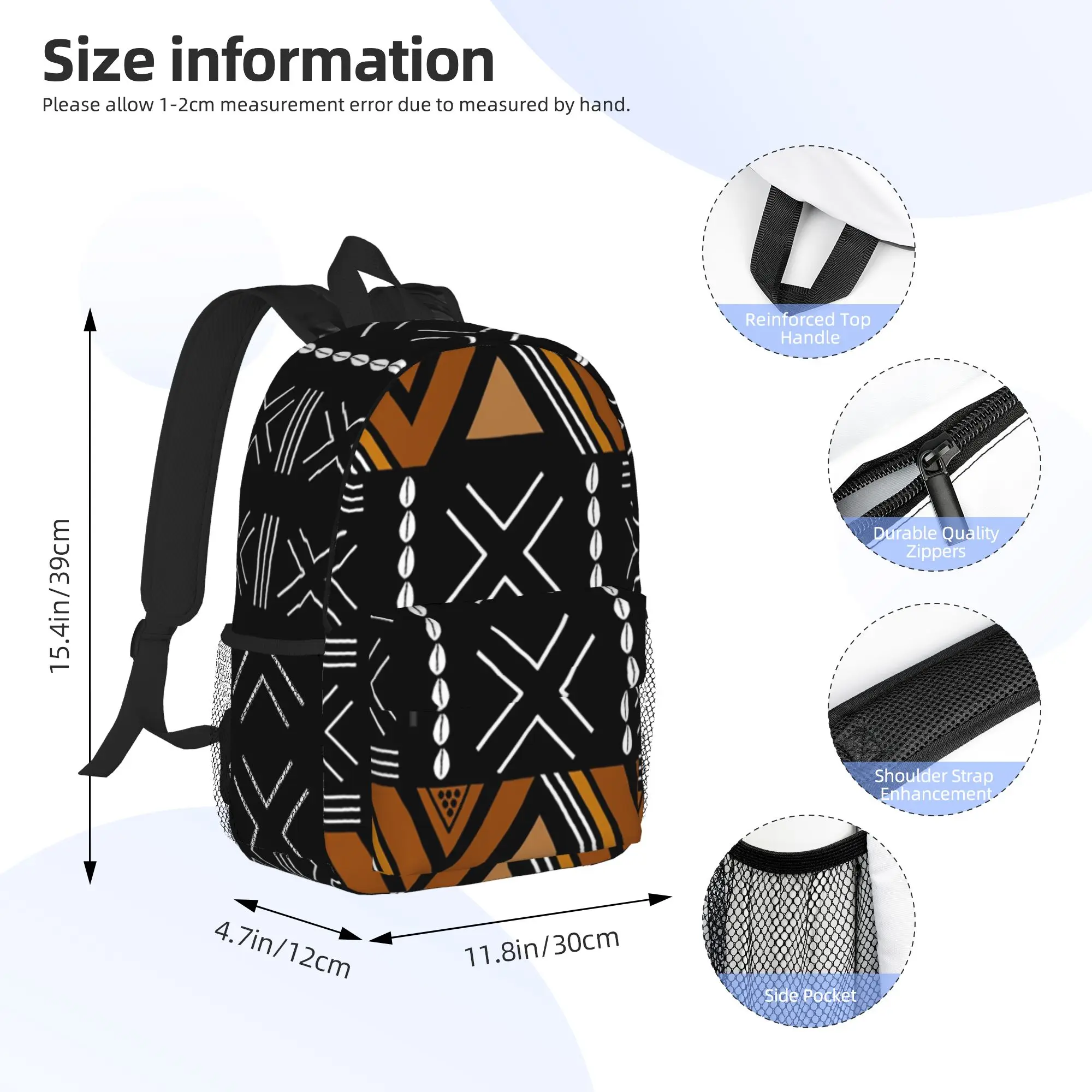 African Mud Cloth Bogolan Design Backpack Hot Sale Daypack Large Capacity Boy Girl BookBag Shoulder Bag for Men Women School Bag